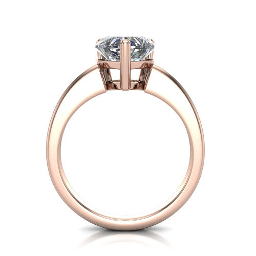Reagan heart classic engagement ring in 14K Rose Gold, through-finger front profile showing the grooved band and open gallery from the front