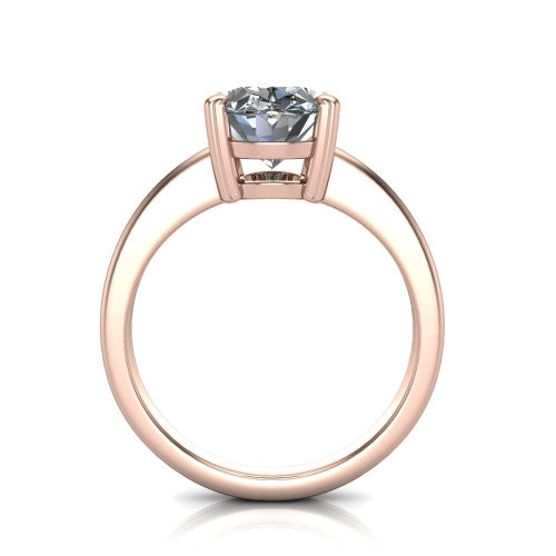 Reagan oval classic engagement ring in 14K Rose Gold, through-finger front profile showing the grooved band and open gallery from the front