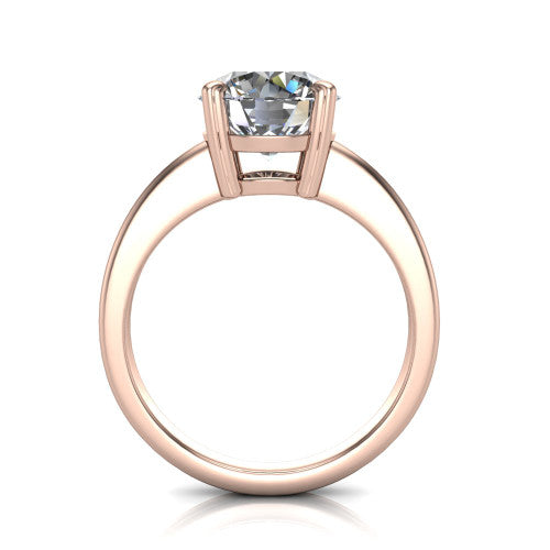 Reagan round classic engagement ring in 18K Rose Gold, through-finger front profile showing the grooved band and open gallery from the front