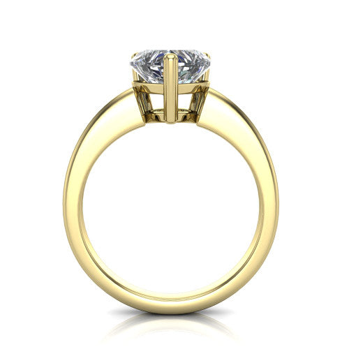 Reagan heart classic engagement ring in 14K Yellow Gold, through-finger front profile showing the grooved band and open gallery from the front
