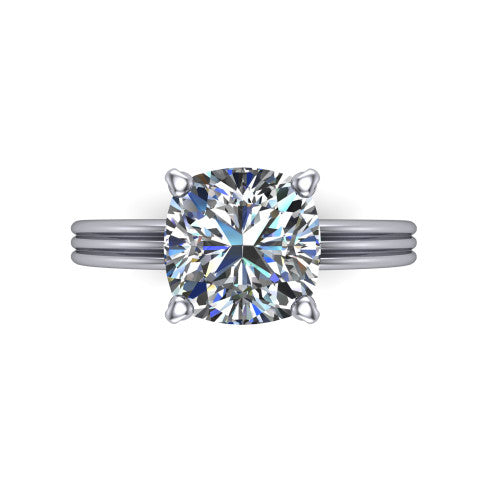 Reagan cushion classic engagement ring in 18K White Gold, top-down view showing the cushion center diamond in its four-prong head from above