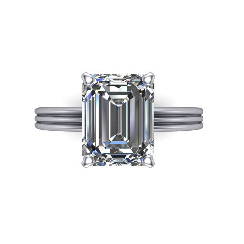Reagan emerald-cut classic engagement ring in Platinum, top-down view showing the emerald-cut center diamond in its four-prong head from above