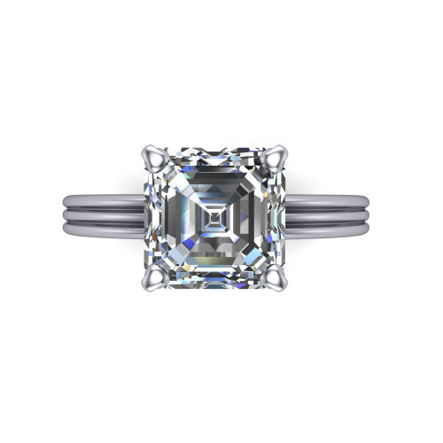 Reagan square emerald-cut classic engagement ring in 18K White Gold, top-down view showing the square emerald-cut center diamond in its four-prong head from above