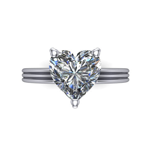 Reagan heart classic engagement ring in 18K White Gold, top-down view showing the heart center diamond in its four-prong head from above
