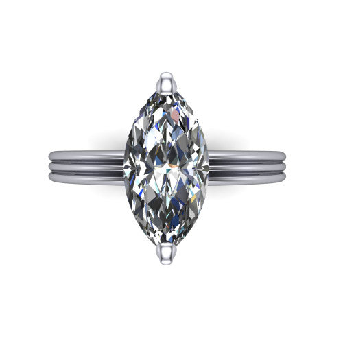 Reagan marquise classic engagement ring in 18K White Gold, top-down view showing the marquise center diamond in its four-prong head from above
