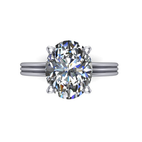 Reagan oval classic engagement ring in 18K White Gold, top-down view showing the oval center diamond in its four-prong head from above