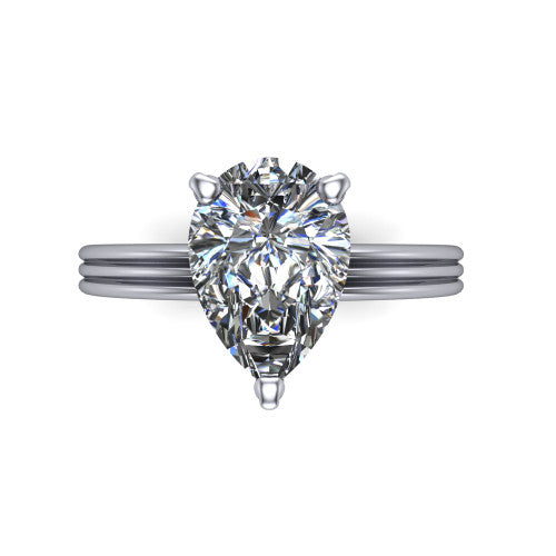 Reagan pear classic engagement ring in 18K White Gold, top-down view showing the pear center diamond in its four-prong head from above