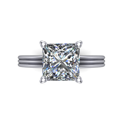 Reagan princess-cut classic engagement ring in 18K White Gold, top-down view showing the princess-cut center diamond in its four-prong head from above