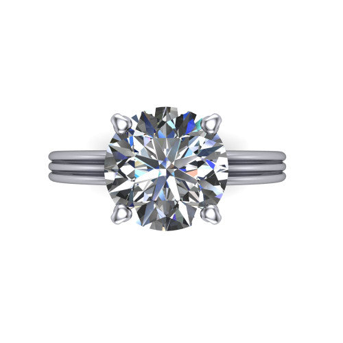 Reagan round classic engagement ring in Platinum, top-down view showing the round center diamond in its four-prong head from above
