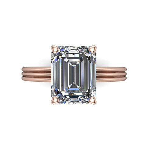 Reagan emerald-cut classic engagement ring in 18K Rose Gold, top-down view showing the emerald-cut center diamond in its four-prong head from above