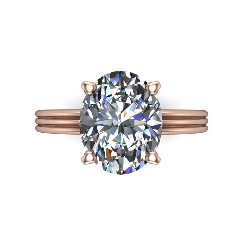 Reagan oval classic engagement ring in 18K Rose Gold, top-down view showing the oval center diamond in its four-prong head from above