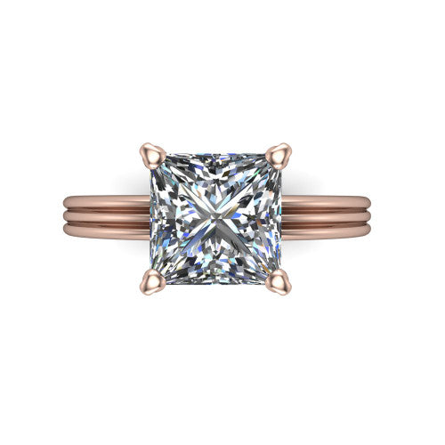 Reagan princess-cut classic engagement ring in 18K Rose Gold, top-down view showing the princess-cut center diamond in its four-prong head from above