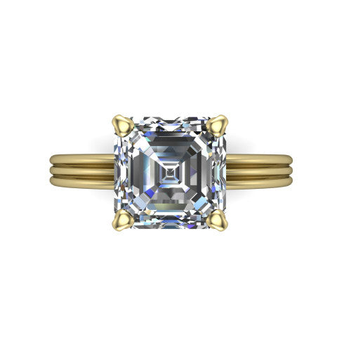 Reagan square emerald-cut classic engagement ring in 18K Yellow Gold, top-down view showing the square emerald-cut center diamond in its four-prong head from above