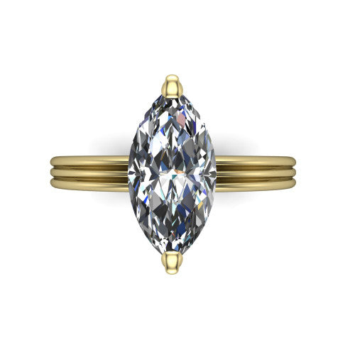Reagan marquise classic engagement ring in 18K Yellow Gold, top-down view showing the marquise center diamond in its four-prong head from above