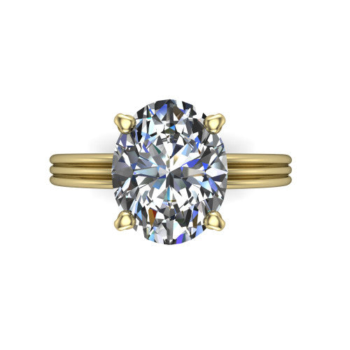Reagan oval classic engagement ring in 18K Yellow Gold, top-down view showing the oval center diamond in its four-prong head from above