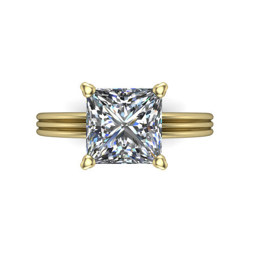 Reagan princess-cut classic engagement ring in 14K Yellow Gold, top-down view showing the princess-cut center diamond in its four-prong head from above