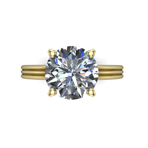 Reagan round classic engagement ring in 14K Yellow Gold, top-down view showing the round center diamond in its four-prong head from above