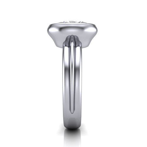 Kehlani oval classic engagement ring in 14K White Gold, side profile showing the bezel setting and channel-grooved band in side view
