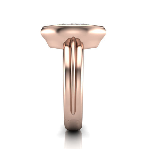 Kehlani marquise classic engagement ring in 14K Rose Gold, side profile showing the bezel setting and channel-grooved band in side view