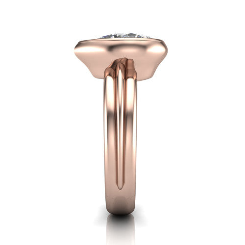 Kehlani pear classic engagement ring in 18K Rose Gold, side profile showing the bezel setting and channel-grooved band in side view