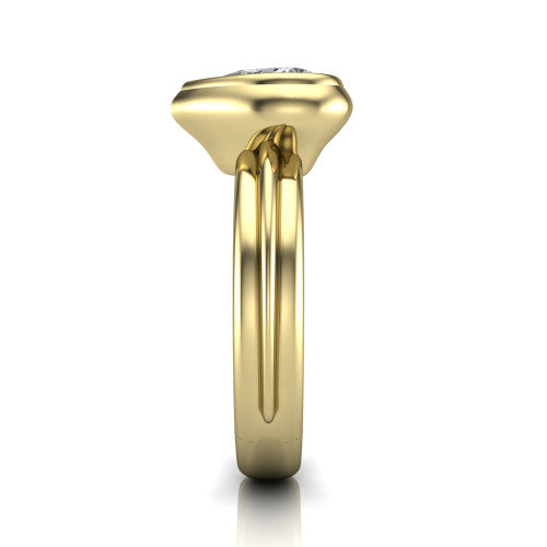 Kehlani heart classic engagement ring in 14K Yellow Gold, side profile showing the bezel setting and channel-grooved band in side view