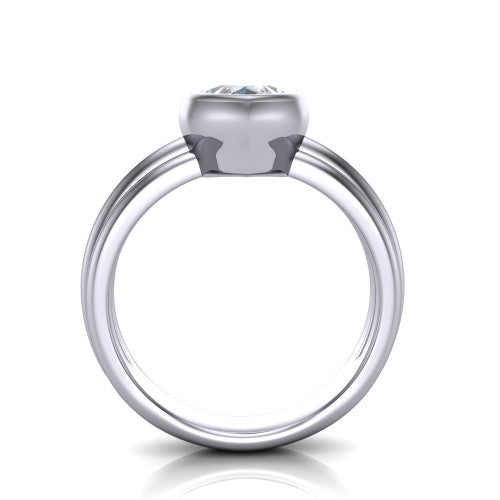 Kehlani marquise classic engagement ring in 14K White Gold, through-finger front profile showing the bezel frame and grooved band from the front