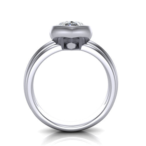 Kehlani pear classic engagement ring in 14K White Gold, through-finger front profile showing the bezel frame and grooved band from the front