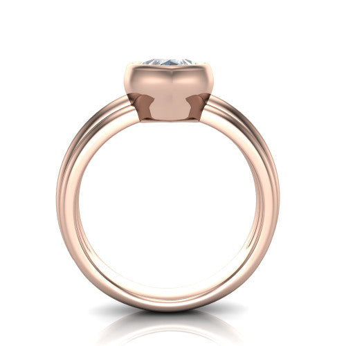 Kehlani marquise classic engagement ring in 14K Rose Gold, through-finger front profile showing the bezel frame and grooved band from the front
