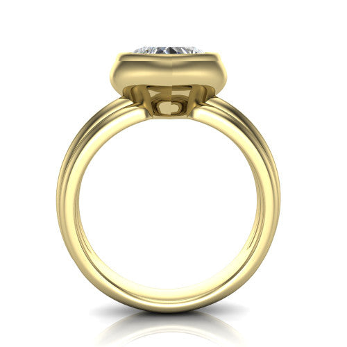 Kehlani heart classic engagement ring in 14K Yellow Gold, through-finger front profile showing the bezel frame and grooved band from the front