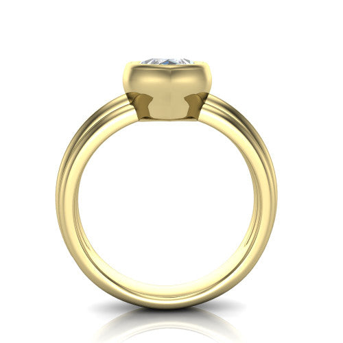 Kehlani marquise classic engagement ring in 14K Yellow Gold, through-finger front profile showing the bezel frame and grooved band from the front