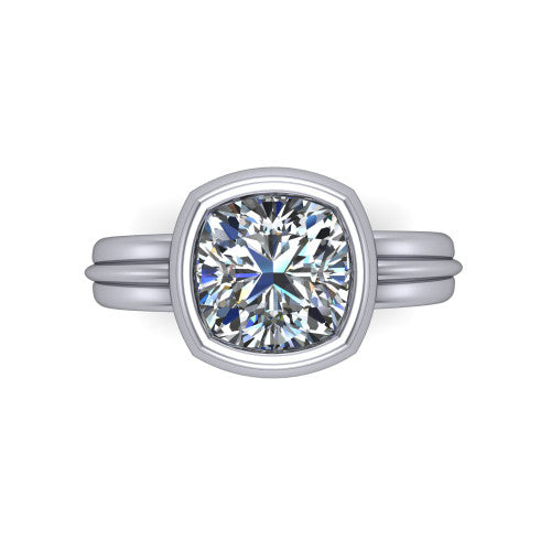 Kehlani cushion classic engagement ring in 14K White Gold, top-down view showing the cushion center diamond framed by the full bezel from above