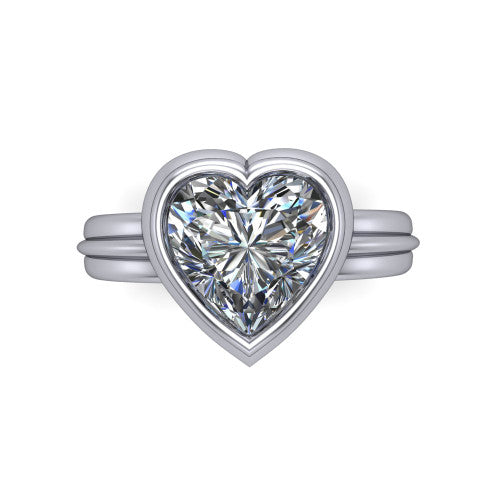 Kehlani heart classic engagement ring in Platinum, top-down view showing the heart center diamond framed by the full bezel from above