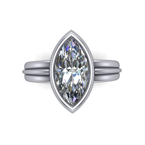 Kehlani marquise classic engagement ring in 18K White Gold, top-down view showing the marquise center diamond framed by the full bezel from above