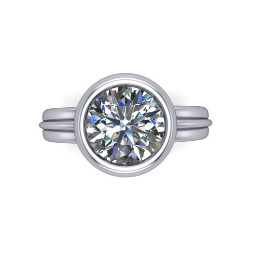 Kehlani round classic engagement ring in 18K White Gold, top-down view showing the round center diamond framed by the full bezel from above
