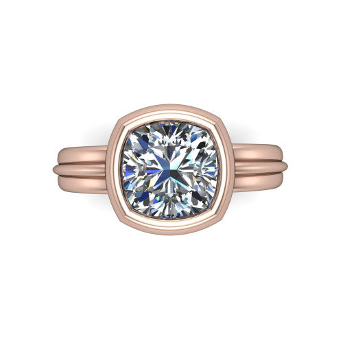 Kehlani cushion classic engagement ring in 14K Rose Gold, top-down view showing the cushion center diamond framed by the full bezel from above