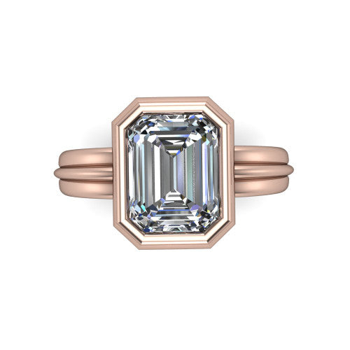 Kehlani emerald-cut classic engagement ring in 14K Rose Gold, top-down view showing the emerald-cut center diamond framed by the full bezel from above
