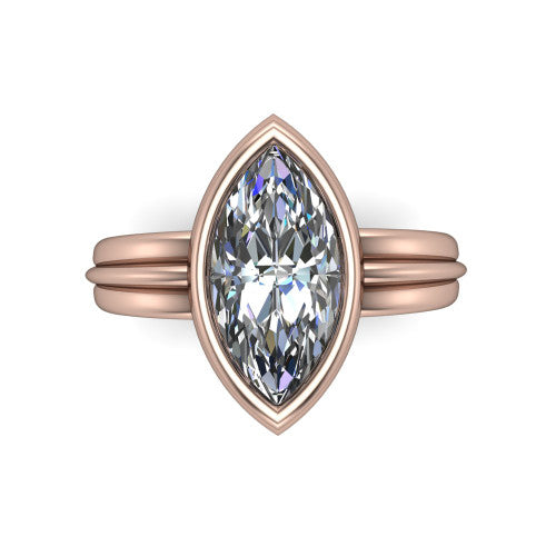 Kehlani marquise classic engagement ring in 14K Rose Gold, top-down view showing the marquise center diamond framed by the full bezel from above