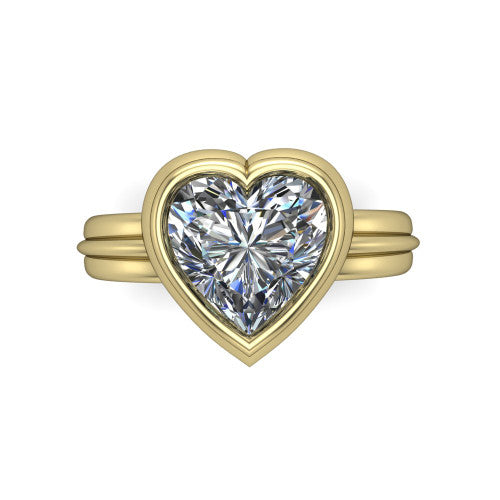 Kehlani heart classic engagement ring in 18K Yellow Gold, top-down view showing the heart center diamond framed by the full bezel from above