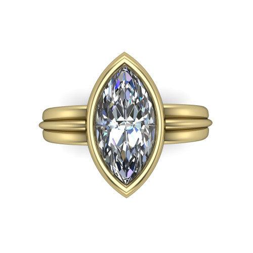 Kehlani marquise classic engagement ring in 18K Yellow Gold, top-down view showing the marquise center diamond framed by the full bezel from above