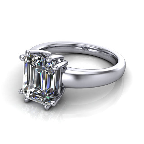 Vera Emerald Shape Classic Engagement Ring in 18K White Gold
