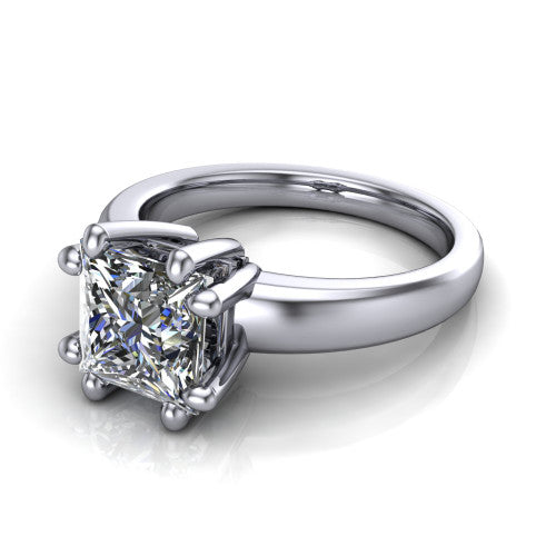 Vera Princess Shape Classic Engagement Ring in 14K White Gold