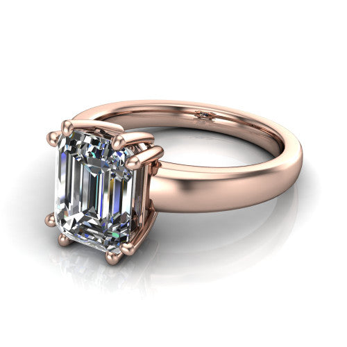 Vera Emerald Shape Classic Engagement Ring in 18K Rose Gold