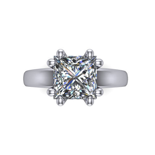 Vera Princess Shape Classic Engagement Ring in 14K White Gold