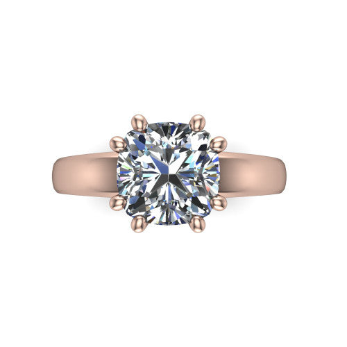 Vera Cushion Shape Classic Engagement Ring in 14K Rose Gold