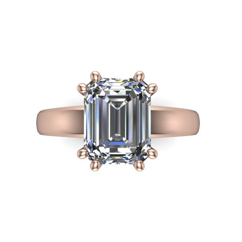Vera Emerald Shape Classic Engagement Ring in 18K Rose Gold