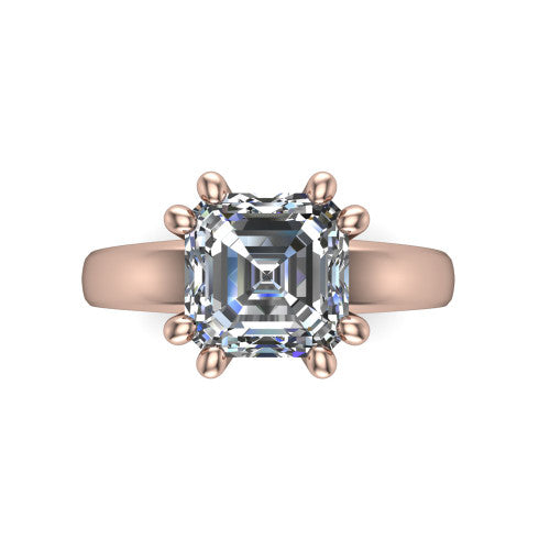Vera Square Emerald Shape Classic Engagement Ring in 18K Rose Gold