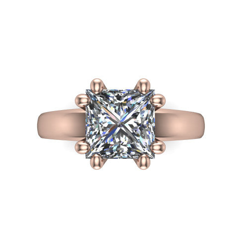 Vera Princess Shape Classic Engagement Ring in 18K Rose Gold