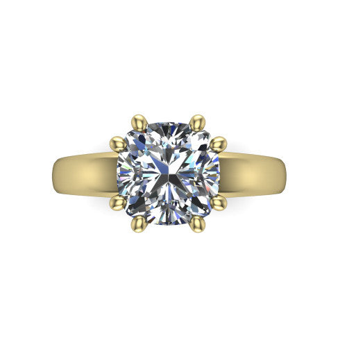 Vera Cushion Shape Classic Engagement Ring in 18K Yellow Gold
