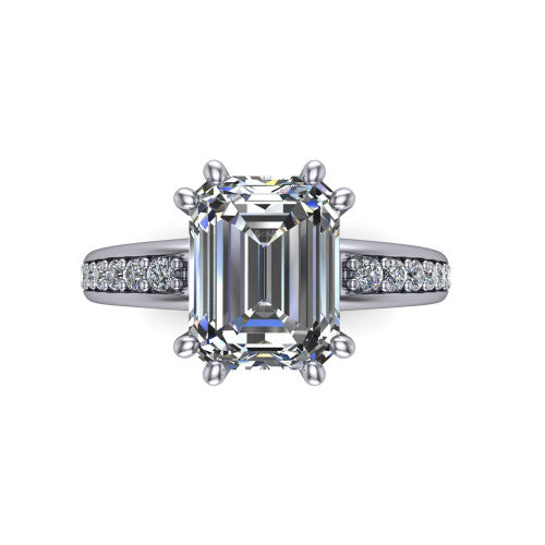 Kris emerald-cut classic engagement ring in 14K White Gold, top-down view showing the emerald-cut center diamond and paired prongs from above