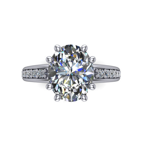 Kris oval classic engagement ring in 18K White Gold, top-down view showing the oval center diamond and paired prongs from above